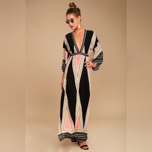 XS Lulus Montecito Black Print Maxi Dress